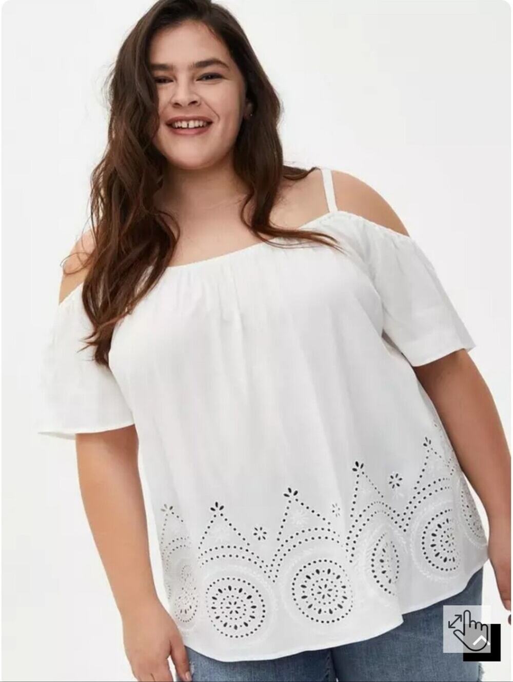 Torrid Challis Eyelet Border Cold Shoulder Top White Size 1/1x